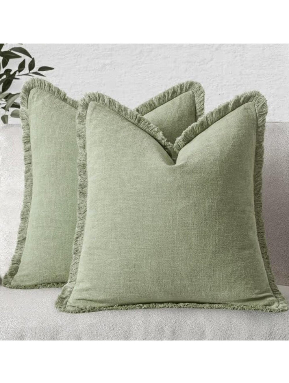 Miulee 2pk 20" Farmhouse Linen Cotton Blend Throw Pillow Covers Sage Green